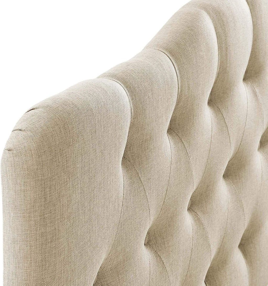 Modway Annabel Tufted Button Linen Fabric Upholstered Queen Headboard in Beige
