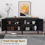 XIAO WEI Farmhouse Boho Sideboard Buffet Cabinet with Black Rattan Doors, 31.5" W Accent Credenza Console Storage Cabinet with Metal Legs for Living Room, Entryway, Kitchen/Set of 2