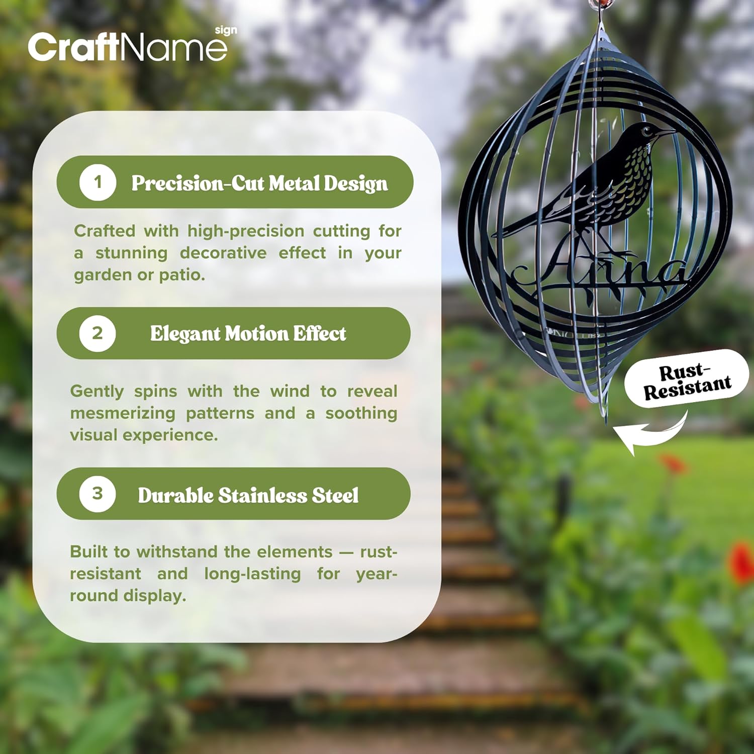 Personalized Hippocampus Wind Spinner 3D Stainless Steel, Hippocampus Garden Spinner Hanging Outdoor Decor, Wind Spinners Outdoor, Custom Gift for Grandmother, Mom, Wife