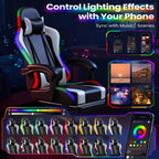 Homall Gaming Chair, Video Game Chair with Footrest and Massage Lumbar Support, Ergonomic Computer Chair Height Adjustable with Swivel Seat and Headrest (RGB Lvory)