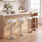 GIANTEX Bar Stools Set of 2, Adjustable Height PU Leather Bar Chair with Swivel Padded Seat, Footrest & Anti-Slip Base, Modern Backless Barstools for Kitchen, Pub Dining Room, Breakfast, Warm White