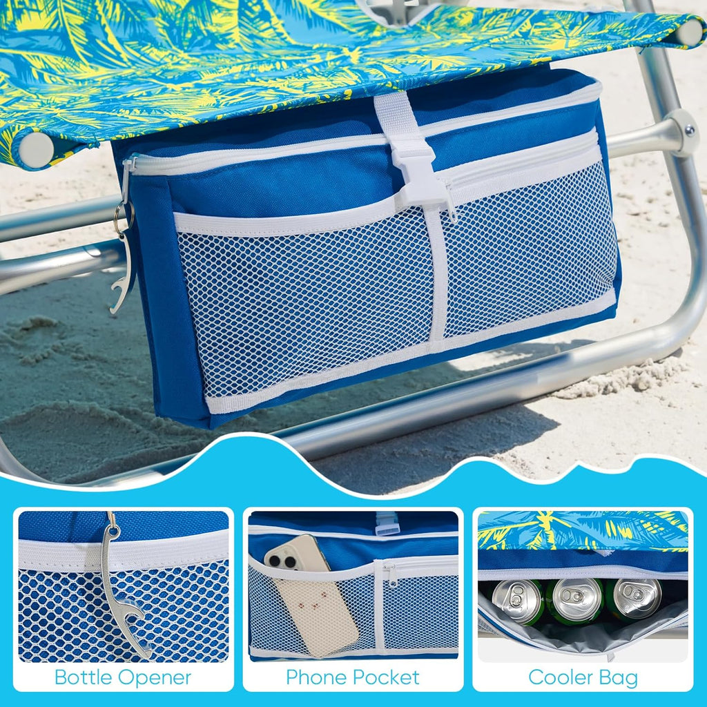 Old Bahama Bay Beach Chairs for Adults, 7-Position Classic Lay Flat Beach Chair Reclining Beach Chair, Portable Aluminum Backpack Beach Chair with Towel Bar & Cooler Bag