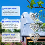 9 Heart Bird Scare Discs Set-Highly Reflective Double-Sided Bird Reflectors, Stainless Steel Wind Spinner with 360° Rotating Hook, Mirrored Wind Chime Decor for Yards, Gardens, Balconies & Orchards
