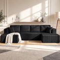 130" Couch U-Shaped Sectional Sofa, Black | Corduroy Cloud Couch with Double Chaise, 30D Memory Foam, Compressed Sofa for Living Room, No Assembly Required
