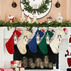 18 Inches Personalized Christmas Stockings: 4 Pack Ivory Red Green Khaki Knit Christmas Stockings Set with Name Tags Christmas Decor Neutral Xmas Decorations Holiday Farmhouse Indoor Home Decor