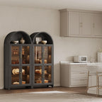 SICOTAS 74" Arched Display Cabinet with Glass Doors Set of 2, Dark Grey Oak
