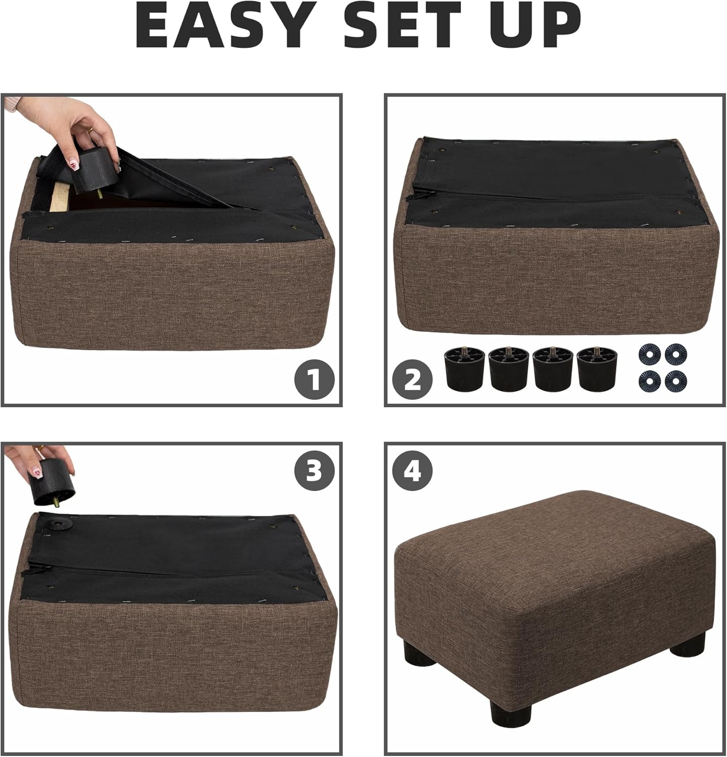 CAROLMADE Small Foot Stool Ottoman Footstool with Legs Under Desk Footrest for Living Room Bedroom and Office,Linen-Brown