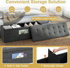 43" Folding Storage Ottoman Bench, End of Bed Foot Rest Stool with Removable Divider & Side Pocket, Storage Chest for Entryway, Living Room, Bedroom, 660 lbs Weight Capacity (Dark Grey)