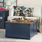 Joaxswe Farmhouse Coffee Table Set 3, End Table and Coffee Table | Blue 24'' Side Table with Charger and Coffee Table with Hidden Storage Organizer, Center Table Set for Living Room,Office