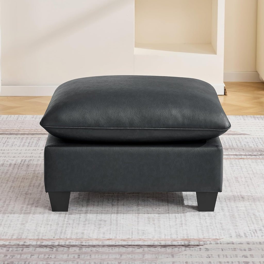 31.5" Faux Leather Large Square Ottoman, Oversized Upholstered Footrest for Living Room, Bedroom, Entryway, Black
