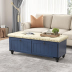 Maupvit Ottoman with Storage, Wooden Storage Ottoman Bench with Safety Hinge, Upholstered Entryway Bench with Cushioned Seat, Bench Bedroom Bench for Living Room, Entryway, Blue