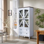 72" Tall Pantry Cabinet, Wood Arched Kitchen Pantry Storage Cabinets with 2 Glass Door and Adjustable Shelves, White Farmhouse Buffet Cupboard for Kitchen, Dining Room, Living Room and Bathroom