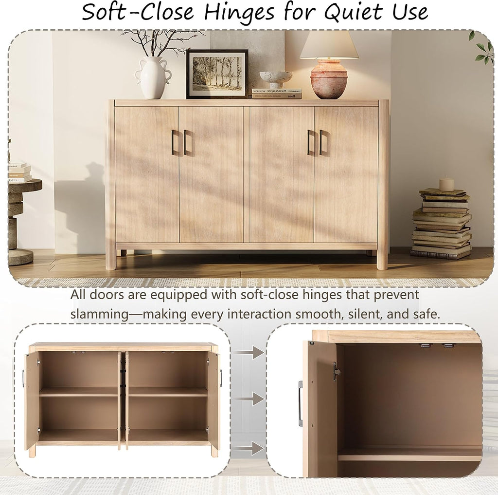 VilroCaz Farmhouse Wood 4-Door Cabinet Sideboard with Smooth Rounded Corners, Rustic Accent Entryway Console Table for Hallway Living Room Dining Room