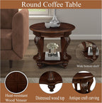 JIJIWANG Wood Round Sofa Table with Antique Carved Legs Oval End Table with Buttom Shelf for Small Space, Cherry