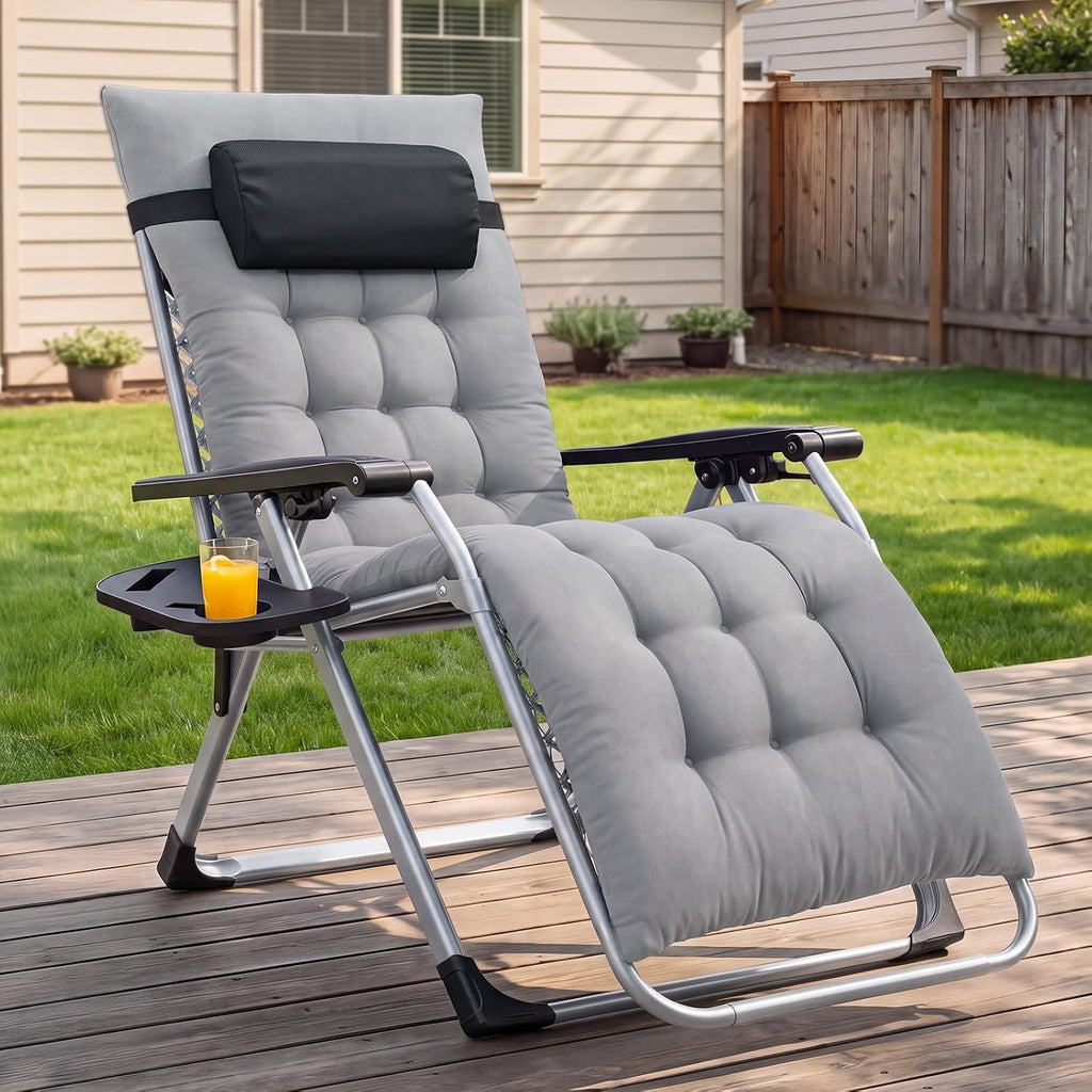 NEWBULIG Zero Gravity Chair, Folding Patio Recliner with Cup Holder Trays