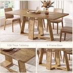 Tribesigns 63-Inch Dining Table, Farmhouse Kitchen Table with Wooden Pedestal, Rectangle Dinner Table for Kitchen, Dining Room, Small Space, Rustic Brown, Capacity 4-6