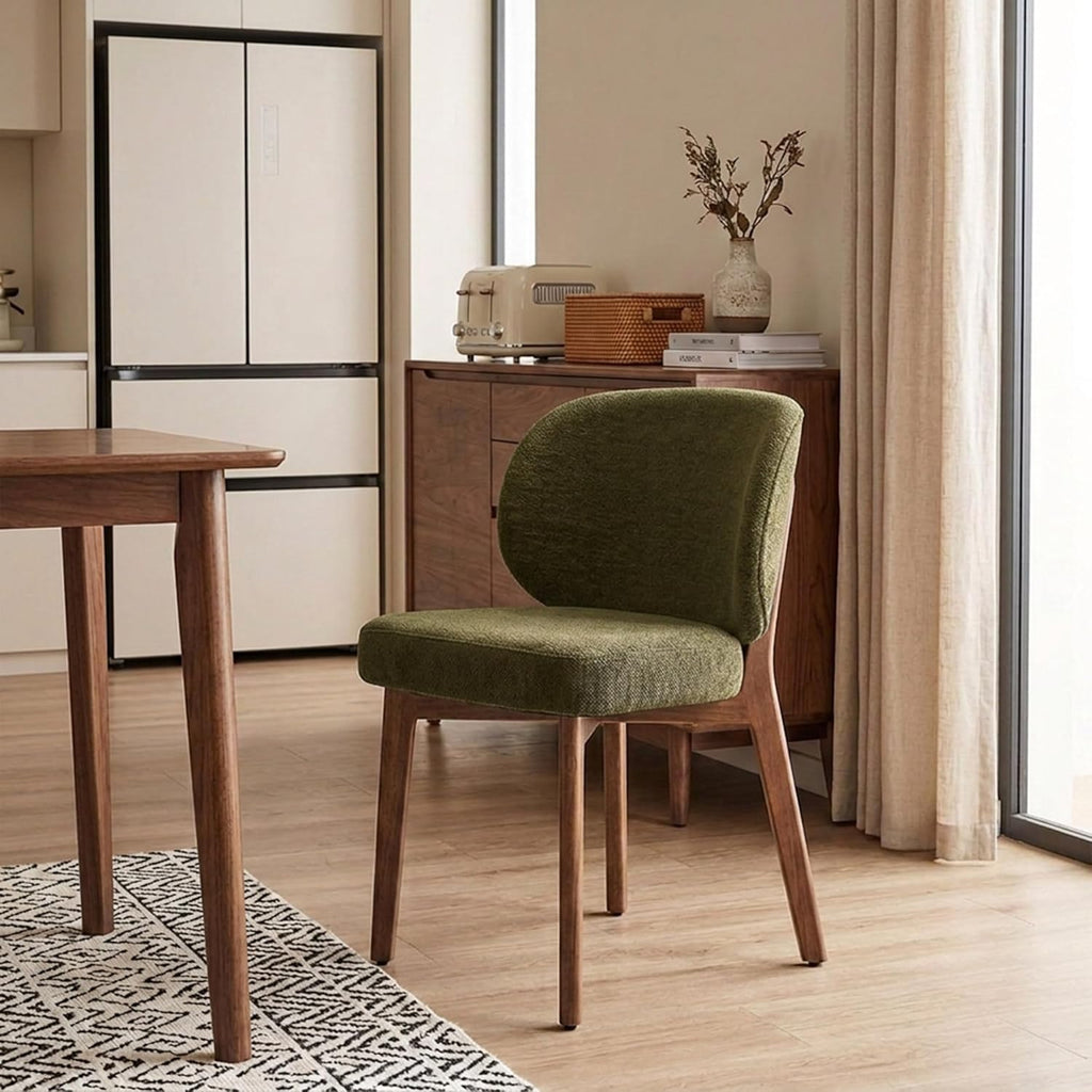YOUNUOKE Upholstered Dining Chairs Set of 4, Modern Chenille Fabric Dining Room Chair with Wood Legs, Widen Backrest Comfy Armless Side Kitchen Chairs, Green