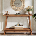 41.3" Farmhouse Console Table, Solid Wood Entryway Table with Storage Shelf, 2 Tiers of Narrow Behind Couch Sofa Furniture for Living Room, Hallway, Foyer, Easy Assembly