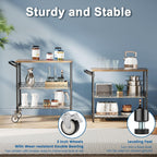 Rolling Kitchen Carts with Wheels, 3-Tier Utility Cart with Wood Tabletop