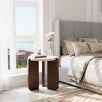 COSIEST Small Round Side Table, Modern 3-Leg Accent End Table with Faux Marble Wood Top and Wood-Like Legs, Nightstand for Living Room, Bedroom, Office, Cream White & Dark Brown,17.7”Dia. x 18.9”H