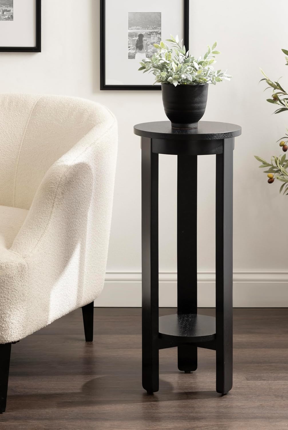 Kate and Laurel Foxford Modern Tiered Round Drink Table, 12 x 12 x 30, Black, Transitional Two-Tier Circle Plant Stand for Use as Living Room Pedestal Table or Small Bedroom Nightstand