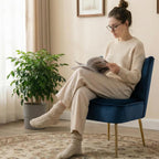 Velvet Accent Chair Set of 2 Comfy Living Room Chair Armless Slipper Chair Mid Century Side Single Sofa Chair with Golden Legs Wingback for Bedroom Guest Room, Blue