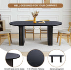 70.8 Inch Kitchen Dining Table for 4-6 People, Oval Kitchen Table with Wood Strip Base, Modern Farmhouse Large Round Dining Room Tables for Home Living Room (Black)
