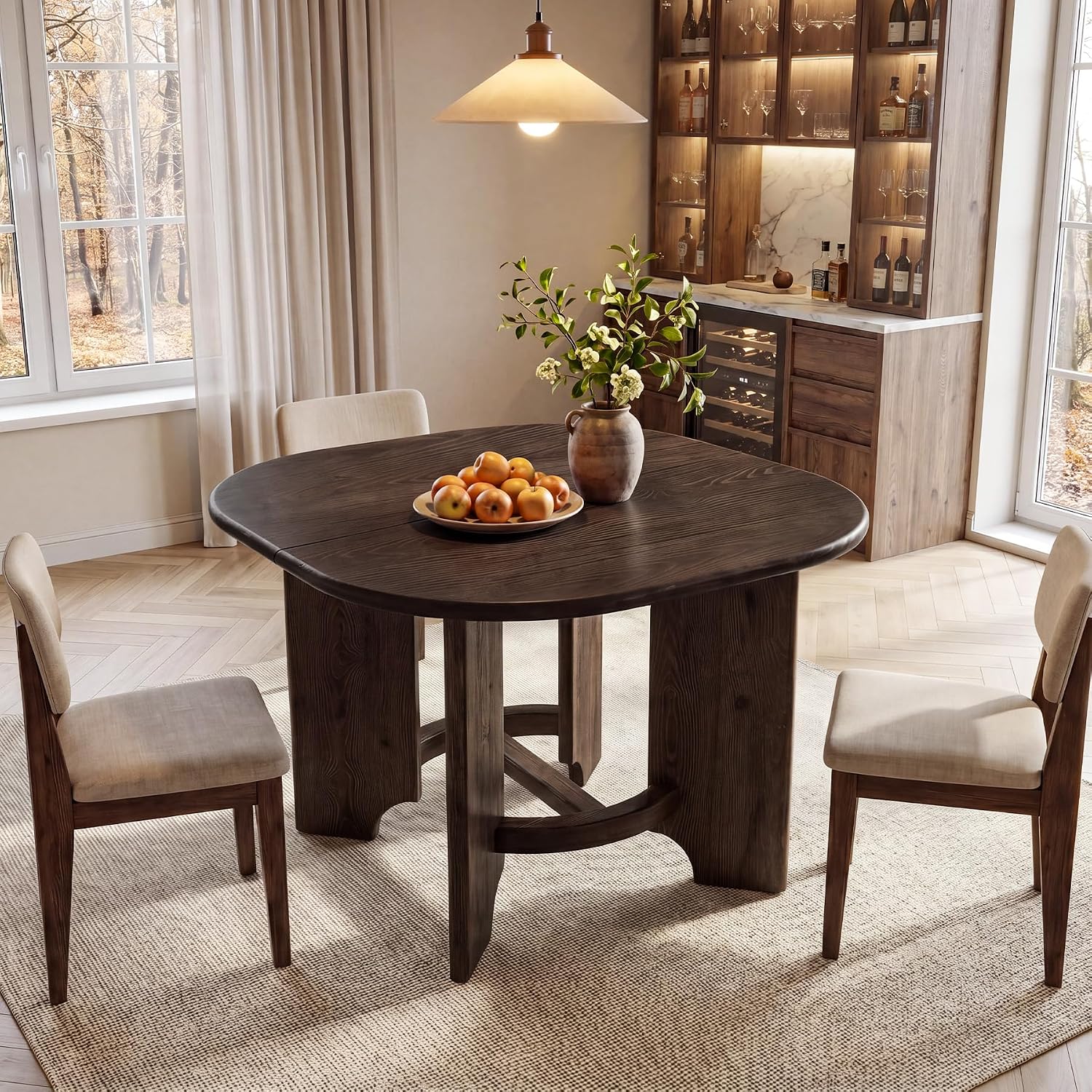 Solid Wood Square Dining Table for 4, 47.24-Inch Farmhouse Kitchen Dinner Table, Sturdy Rustic Dining Room Furniture, Table Only, Walnut