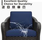 Outdoor Wicker 360 Degree Swivel Glider Rocker Chairs Set, Patio Conversation Furniture Set with Washable Cushions for Garden, Poolside (Navy Blue)