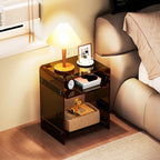 Acrylic End Table Record Player Table with Storage Shelf Clear Side Table Nightstand (Dark Brown)