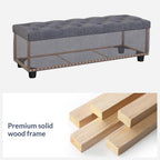 BELLEZE Storage Ottoman, Tufted Ottoman with Close Hinge, Foot Rest for Living Room (Gray, 47 inch)