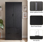 Polibi 72" Fluted Kitchen Pantry Cabinet with Drawers & 3 Shelves,Black | 8 Built-In Door Spice Racks. Sturdy MDF,Freestanding Storage Organizer for Kitchen Dining Room