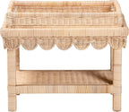 Bali & pari Weyman Scalloped Rattan End Table with Removable Tray Top - Handwoven Rattan Accent Table with Shelf, Coastal Boho Style Side Table for Living Room or Bedroom
