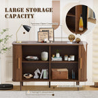 47" Fluted Buffet Cabinet with Tambour Sliding Doors, Modern Sideboard Buffer Cabinets with Storage & Adjustable Shelves, Mid Century Credenza Accent Cabinet for Living Room Entryway (Brown)