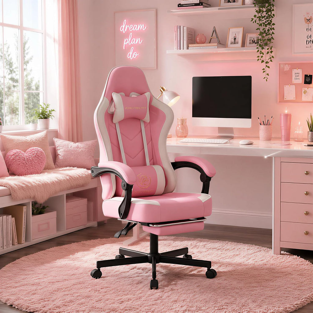 Mistpeople Gaming Chair, Ergonomic High Back Computer Chair with Footrest, Lumbar Support & Pocket Spring Cushion, Comfortable Swivel Home Office Desk Chair for Adults