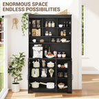 Spacious Storage & Modern Design Pantry Cabinet with Hutch – 70.9'' Tall Kitchen Cabinet – Glass Doors, Built-in Charging Station – Ideal for Dining Room – Black Color
