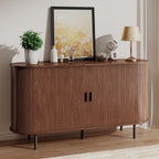 Buffet Sideboard Cabinet with Storage, 55" Fluted Cabinet with Sliding Door & Adjustable Shelf, Modern Accent Coffee Bar Console Table for Kitchen, Entryway, Walnut