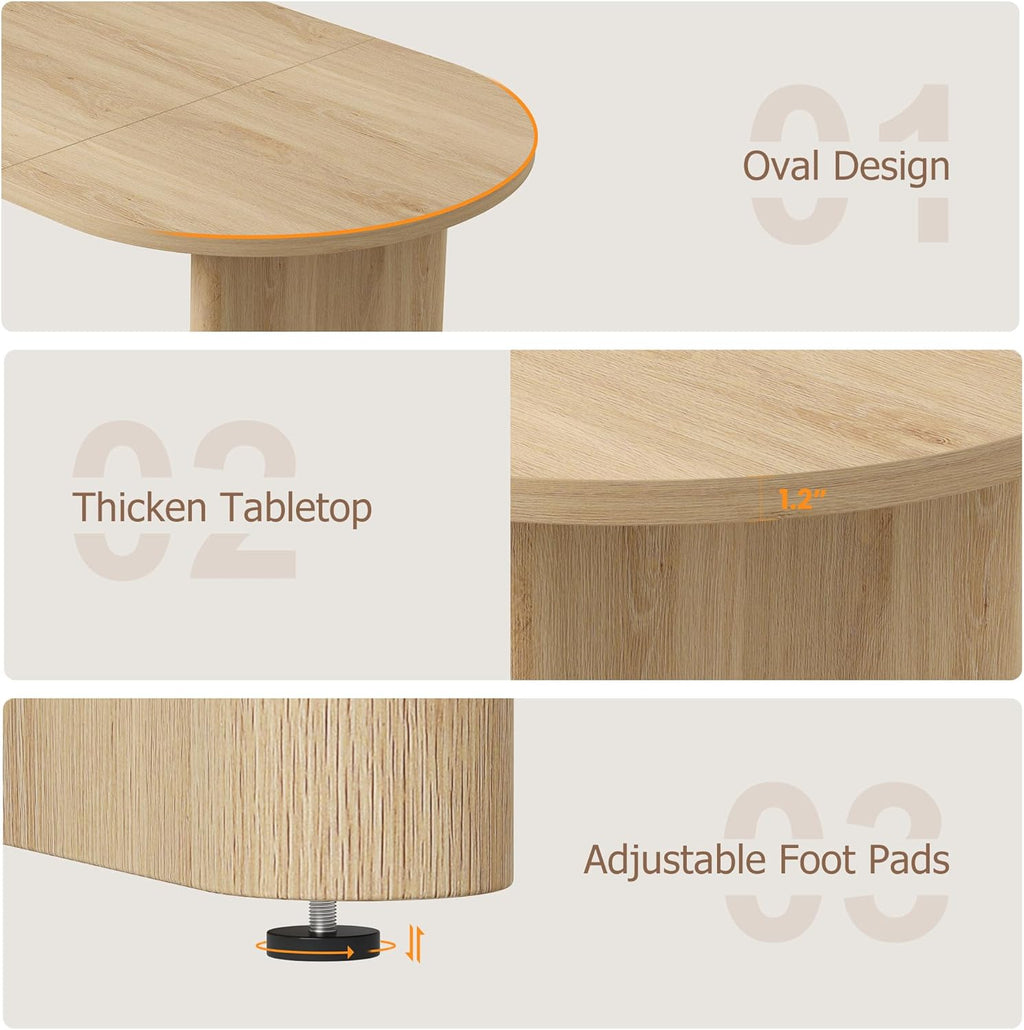 GarveeHome Oval Dining Table for 6-8 People, Long Large Kitchen Table with Thick Sturdy Wooden Base, Farmhouse Dining Room Table for for Kitchen, Living Room, Office (70.87" Long,Natural)