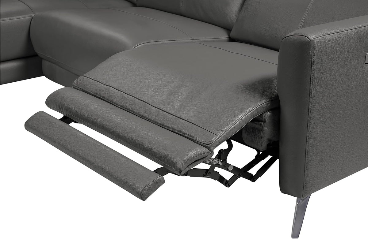 Valencia Andria 99.5" Reclining Leather Sectional Sofa, Reclining Couch with Left Hand Chaise | Italian Nappa 11000 Top Grain Leather | Power Reclining Seat with Adjustable Headrests - Cloudy Grey