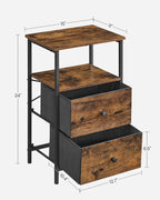 VASAGLE Nightstand, 24-Inch Tall Side Table with 2 Fabric Drawers and Storage Shelf, for Bedroom, Rustic Brown and Black ULGS025B01