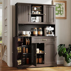 Gizoon Tall Kitchen Storage Cabinet with Door and Shelves Dark Brown | Kitchen Pantry Cabinet with Storage 67" Large Coffee Bar Hutch with Storage for Dining Room Kitchen and Living Room, Painted