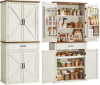 VASAGLE Pantry Cabinet, Freestanding Tall Cupboard with a Drawer | 15.8 x 31.5 x 70.3 Inches, 2 Cabinets, 4 Adjustable Shelves, Rustic White and Honey Brown, LIRY Collection UBBK364W01