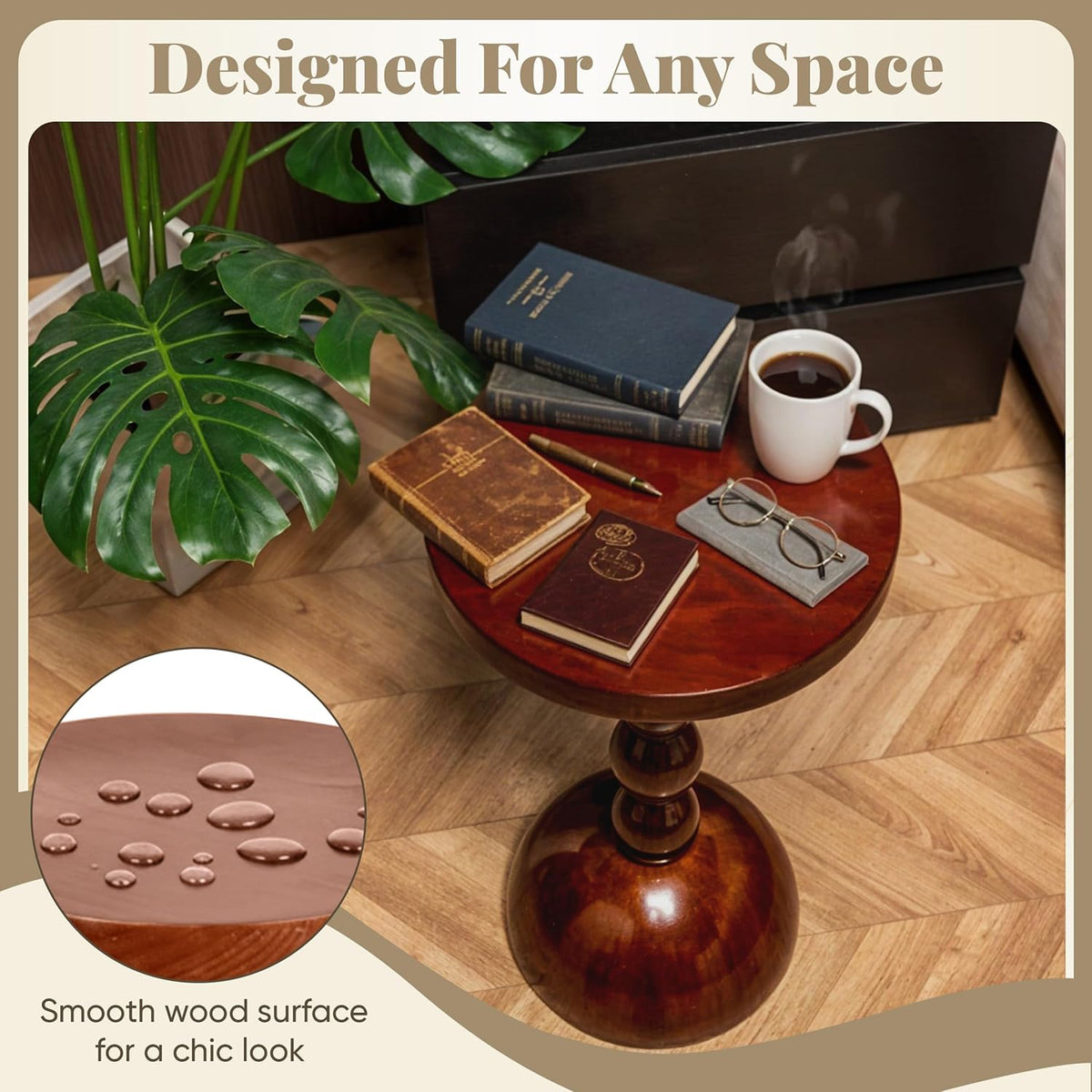 Wooden Side Table for Small Spaces, Drink Table, Mini Side Table, Little Tiny Drink Stand, Wooden Spindle, High Pedestal Table, Kitchen, Bar, Small Living Spaces, Dark Brown
