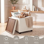 15 inch Square Storage Ottoman with Tray Lid,Modern Tufted Fabric Cube Coffee Table with Storage,Upholstered Ottoman with Removable Top for Living Room, Bedroom