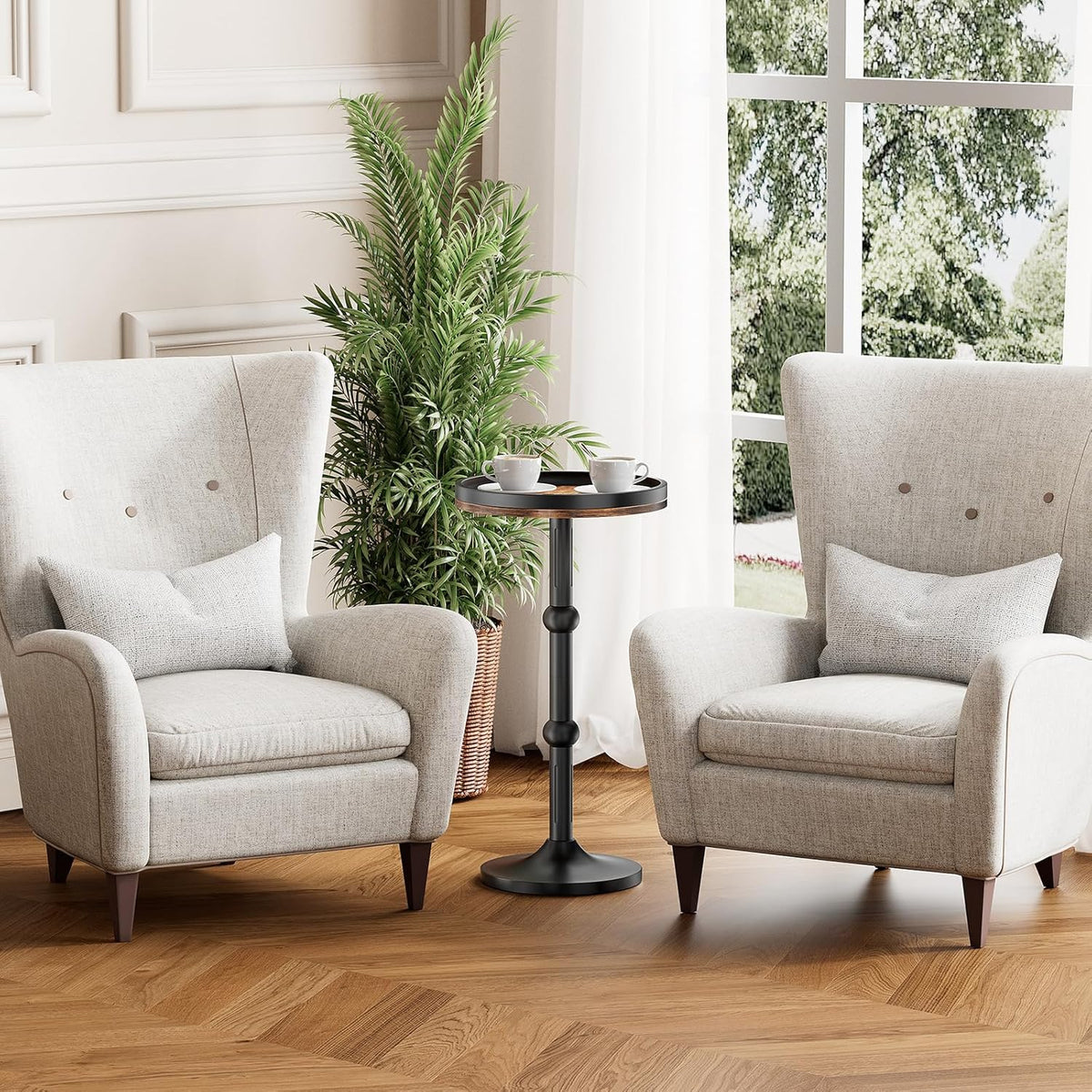 Small Round Side Table, Drink Table for Small Spaces, Modern Cocktail Table with Metal Leg, Weighted Iron Base Pedestal Round End Tables for Living Room, Bedroom, Couch
