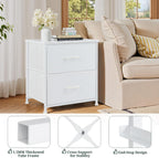 Nightstand Small 2 Drawer Dresser End Table Bedside Furniture | Wooden Top Fabric Bins for Bedroom, Closet, Entryway, Dorm, 11.8" D x 18" W x 20", White