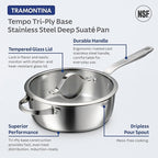 Tramontina Tempo Tri-Ply Base Stainless Steel 3.5-Quart Saute Pan with Glass Lid, Induction-Ready Cooking Pan, Oven-Safe, Dishwasher-Safe