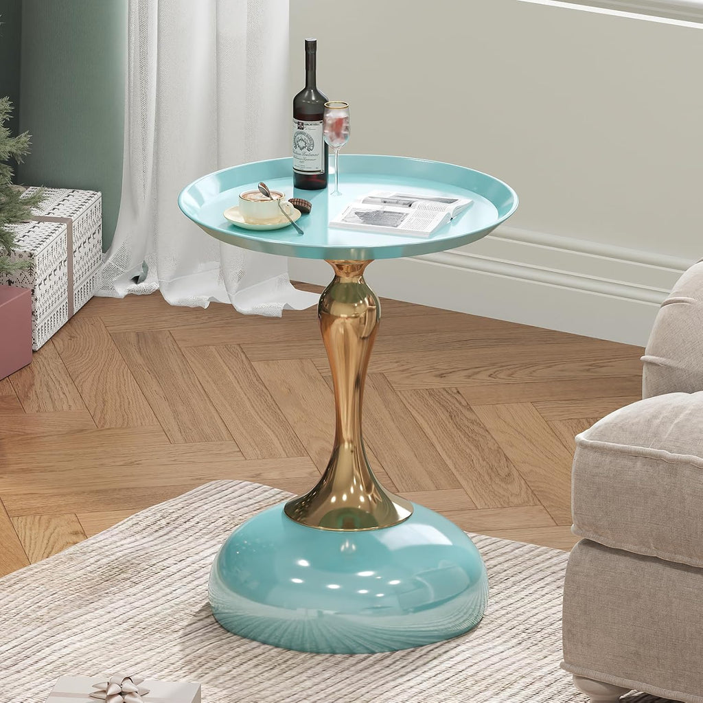 1-Pack Light Green Sleek Hourglass Side Table - Glossy Finish & Metallic Base | Contemporary Accent End Table for Living Room, Cafe & Home Decor Spaces