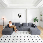 125" Oversized Sectional Couches for Living Room, Modern Cloud Couch with Ottoman,USB Port&Cup Holders, Comfy Corduroy Modular Sectional U Shape Sofa Couch for Apartment, Grey Couch in a Box