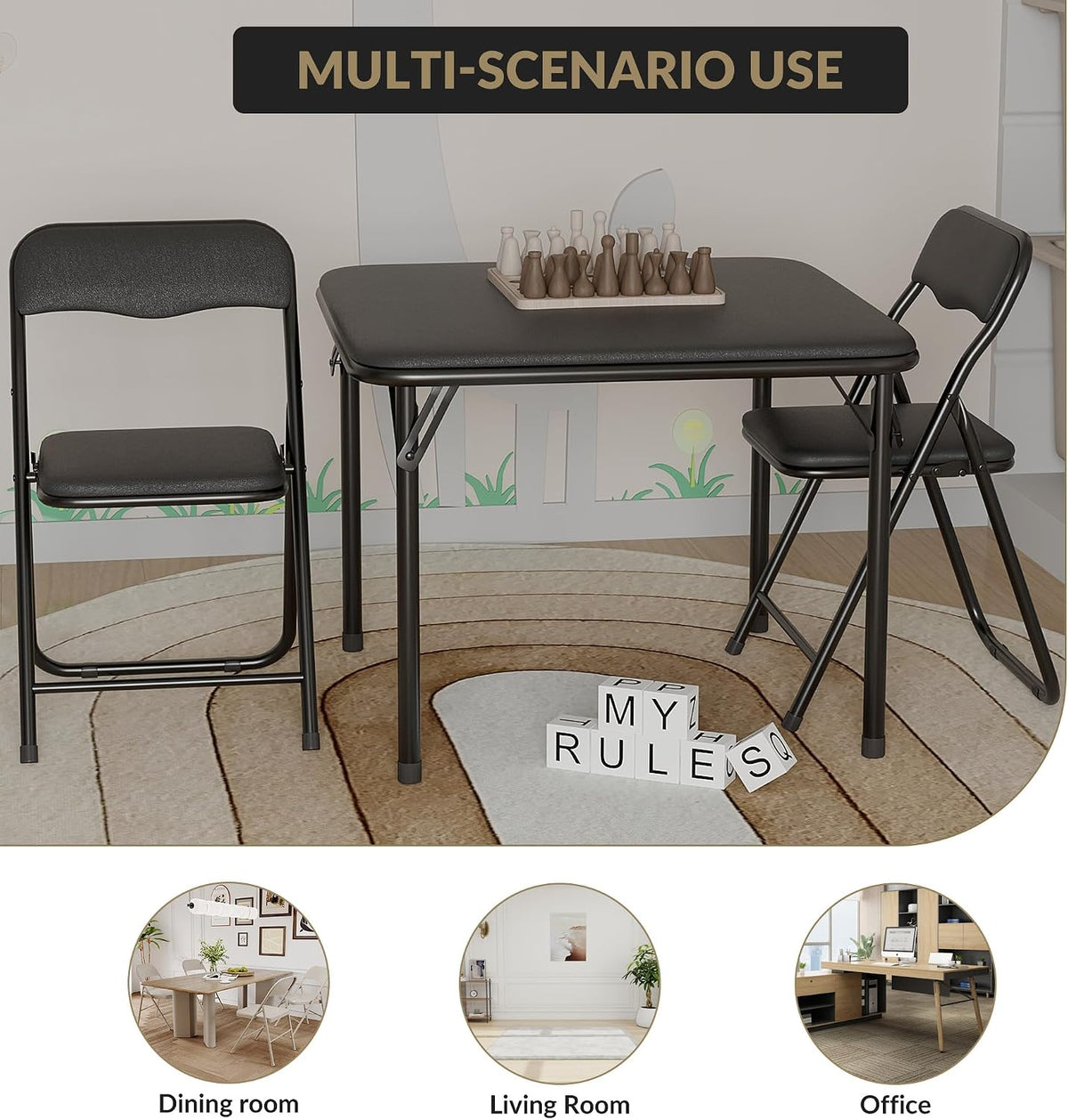 Children's Table with 2 Chairs, Children's Play Table Indoor | Folding Table & 2 Chairs - Portable, Easy Care, Space Saving - For Boys & Girls (2-6 Years), Indoor & Outdoor